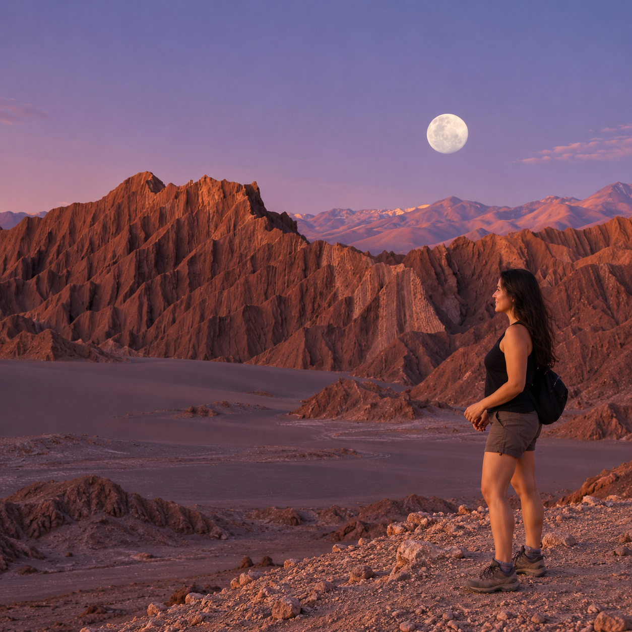 San Pedro de Atacama: paisaje desértico al atardecer
